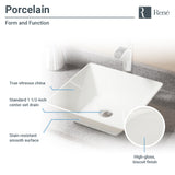 Rene 16" Square Porcelain Bathroom Sink, Biscuit, with Faucet, R2-5010-B-R9-7006-ABR - The Sink Boutique