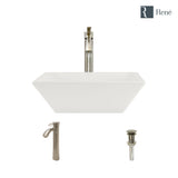 Rene 16" Square Porcelain Bathroom Sink, Biscuit, with Faucet, R2-5010-B-R9-7006-BN