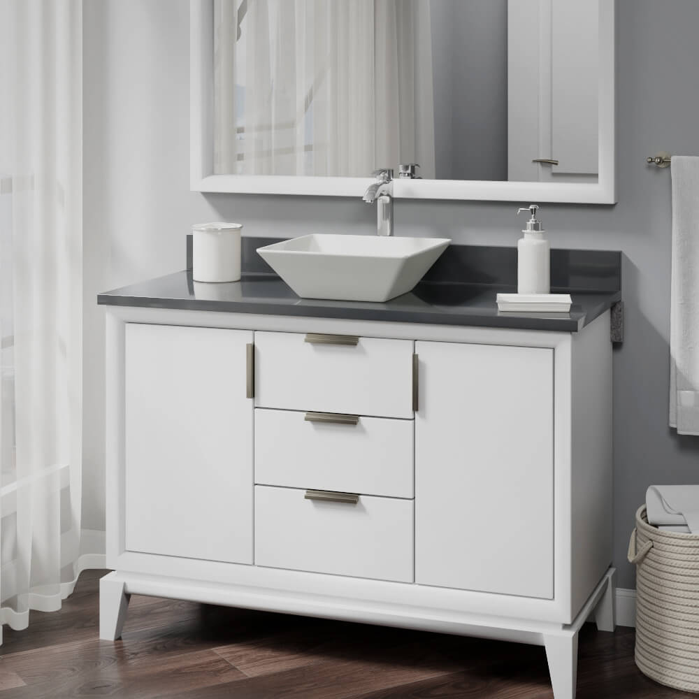 Rene 16" Square Porcelain Bathroom Sink, Biscuit, with Faucet, R2-5010-B-R9-7006-C - The Sink Boutique