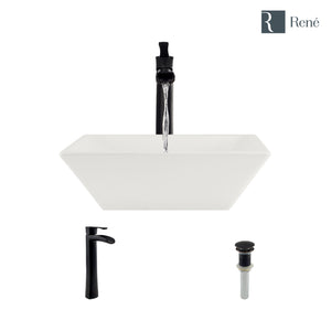 Alternate Image for Rene 16" Square Porcelain Bathroom Sink, Biscuit, with Faucet, R2-5010-B-R9-7007-ABR