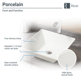 Rene 16" Square Porcelain Bathroom Sink, Biscuit, with Faucet, R2-5010-B-R9-7007-ABR - The Sink Boutique