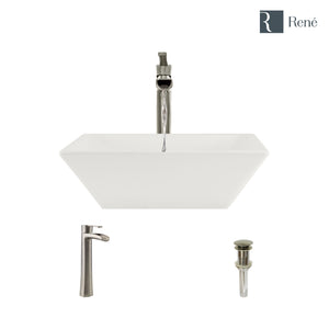 Alternate Image for Rene 16" Square Porcelain Bathroom Sink, Biscuit, with Faucet, R2-5010-B-R9-7007-BN