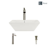 Rene 16" Square Porcelain Bathroom Sink, Biscuit, with Faucet, R2-5010-B-R9-7007-BN