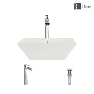 Alternate Image for Rene 16" Square Porcelain Bathroom Sink, Biscuit, with Faucet, R2-5010-B-R9-7007-C