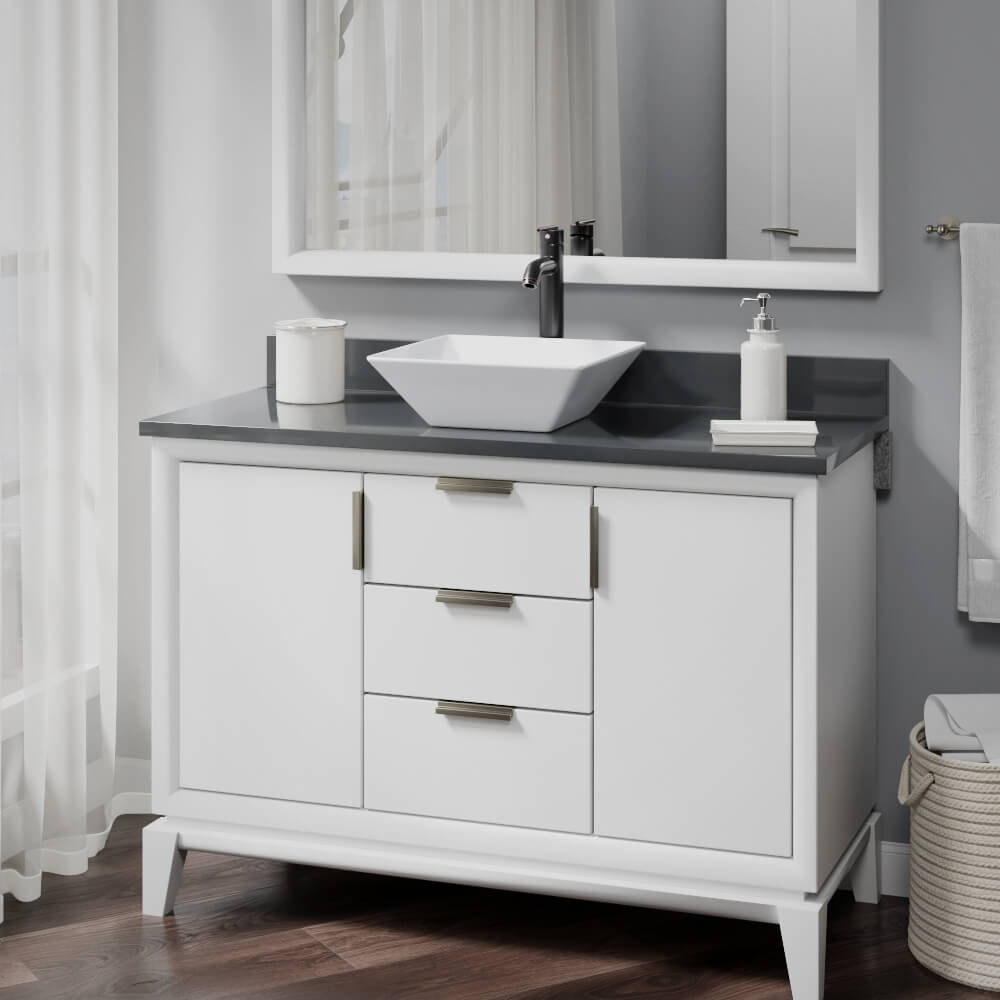 Rene 16" Square Porcelain Bathroom Sink, White, with Faucet, R2-5010-W-R9-7001-ABR - The Sink Boutique