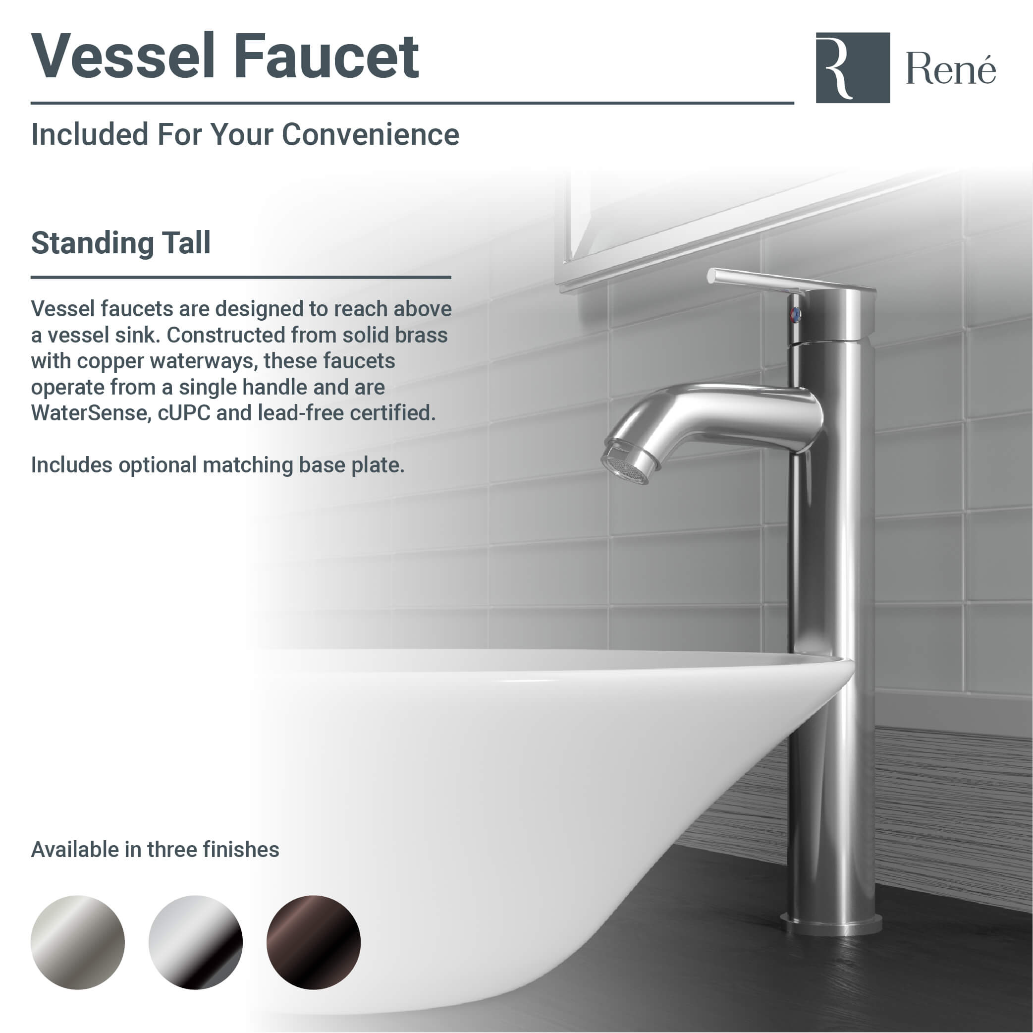 Rene 16" Square Porcelain Bathroom Sink, White, with Faucet, R2-5010-W-R9-7001-ABR - The Sink Boutique