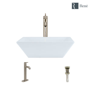 Alternate Image for Rene 16" Square Porcelain Bathroom Sink, White, with Faucet, R2-5010-W-R9-7001-BN