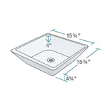 Rene 16" Square Porcelain Bathroom Sink, White, with Faucet, R2-5010-W-R9-7001-BN - The Sink Boutique