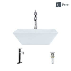 Alternate Image for Rene 16" Square Porcelain Bathroom Sink, White, with Faucet, R2-5010-W-R9-7001-C