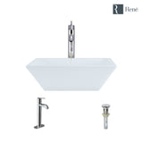 Rene 16" Square Porcelain Bathroom Sink, White, with Faucet, R2-5010-W-R9-7001-C