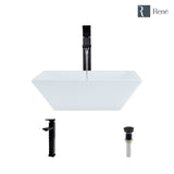 Rene 16" Square Porcelain Bathroom Sink, White, with Faucet, R2-5010-W-R9-7003-ABR