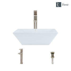 Alternate Image for Rene 16" Square Porcelain Bathroom Sink, White, with Faucet, R2-5010-W-R9-7003-BN