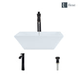 Rene 16" Square Porcelain Bathroom Sink, White, with Faucet, R2-5010-W-R9-7006-ABR