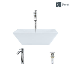Alternate Image for Rene 16" Square Porcelain Bathroom Sink, White, with Faucet, R2-5010-W-R9-7006-C