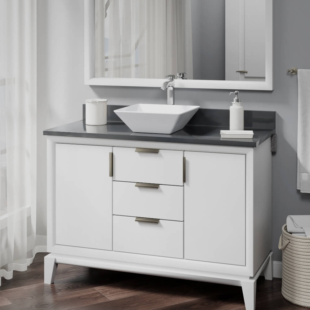 Rene 16" Square Porcelain Bathroom Sink, White, with Faucet, R2-5010-W-R9-7006-C - The Sink Boutique