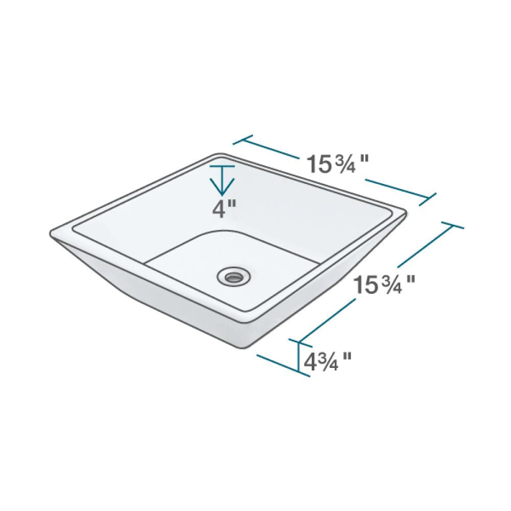 Rene 16" Square Porcelain Bathroom Sink, White, with Faucet, R2-5010-W-R9-7006-C - The Sink Boutique