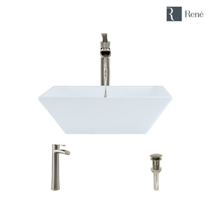 Alternate Image for Rene 16" Square Porcelain Bathroom Sink, White, with Faucet, R2-5010-W-R9-7007-BN