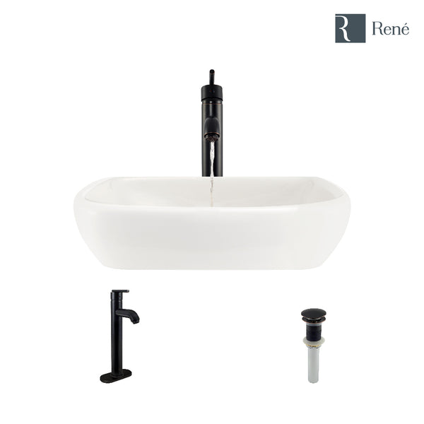 Rene 17" Round Porcelain Bathroom Sink, Biscuit, with Faucet, R2-5011-B-R9-7001-ABR