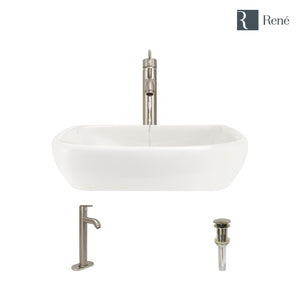 Alternate Image for Rene 17" Round Porcelain Bathroom Sink, Biscuit, with Faucet, R2-5011-B-R9-7001-BN