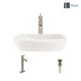 Rene 17" Round Porcelain Bathroom Sink, Biscuit, with Faucet, R2-5011-B-R9-7001-BN
