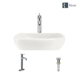 Rene 17" Round Porcelain Bathroom Sink, Biscuit, with Faucet, R2-5011-B-R9-7001-C