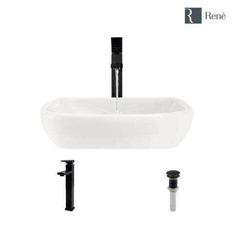 Rene 17" Round Porcelain Bathroom Sink, Biscuit, with Faucet, R2-5011-B-R9-7003-ABR