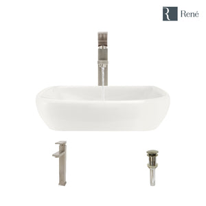 Alternate Image for Rene 17" Round Porcelain Bathroom Sink, Biscuit, with Faucet, R2-5011-B-R9-7003-BN