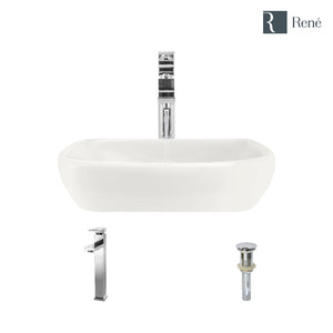 Alternate Image for Rene 17" Round Porcelain Bathroom Sink, Biscuit, with Faucet, R2-5011-B-R9-7003-C