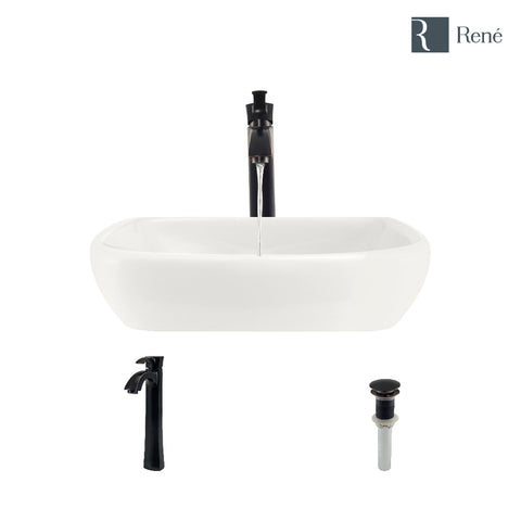 Rene 17" Round Porcelain Bathroom Sink, Biscuit, with Faucet, R2-5011-B-R9-7006-ABR