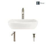 Rene 17" Round Porcelain Bathroom Sink, Biscuit, with Faucet, R2-5011-B-R9-7006-BN