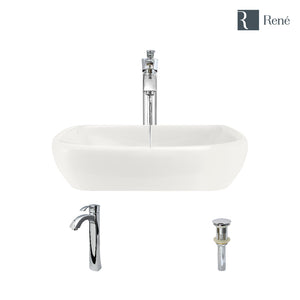 Alternate Image for Rene 17" Round Porcelain Bathroom Sink, Biscuit, with Faucet, R2-5011-B-R9-7006-C