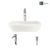 Rene 17" Round Porcelain Bathroom Sink, Biscuit, with Faucet, R2-5011-B-R9-7006-C