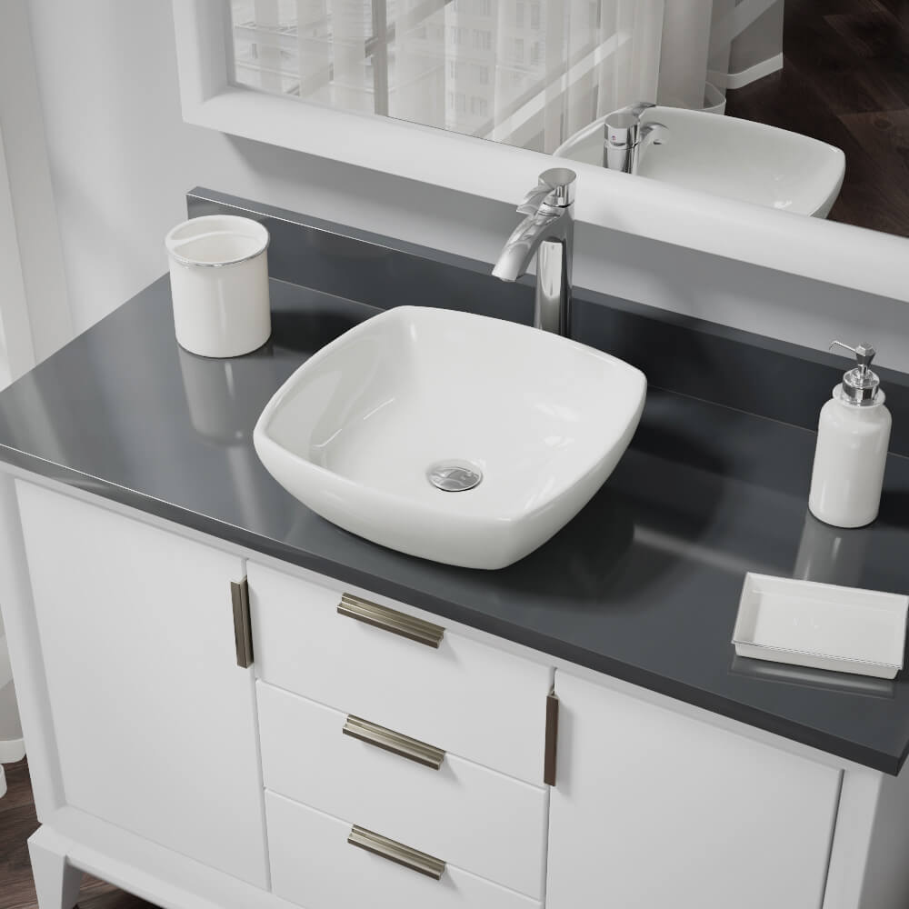 Rene 17" Round Porcelain Bathroom Sink, Biscuit, with Faucet, R2-5011-B-R9-7006-C - The Sink Boutique