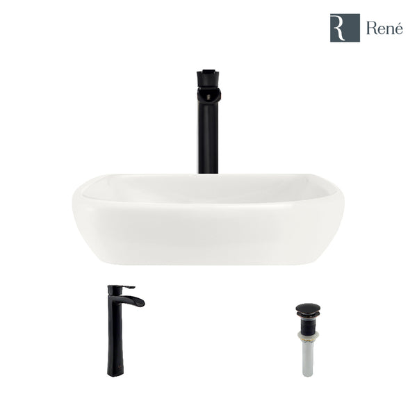 Rene 17" Round Porcelain Bathroom Sink, Biscuit, with Faucet, R2-5011-B-R9-7007-ABR