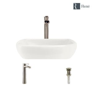 Alternate Image for Rene 17" Round Porcelain Bathroom Sink, Biscuit, with Faucet, R2-5011-B-R9-7007-BN