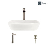 Rene 17" Round Porcelain Bathroom Sink, Biscuit, with Faucet, R2-5011-B-R9-7007-BN