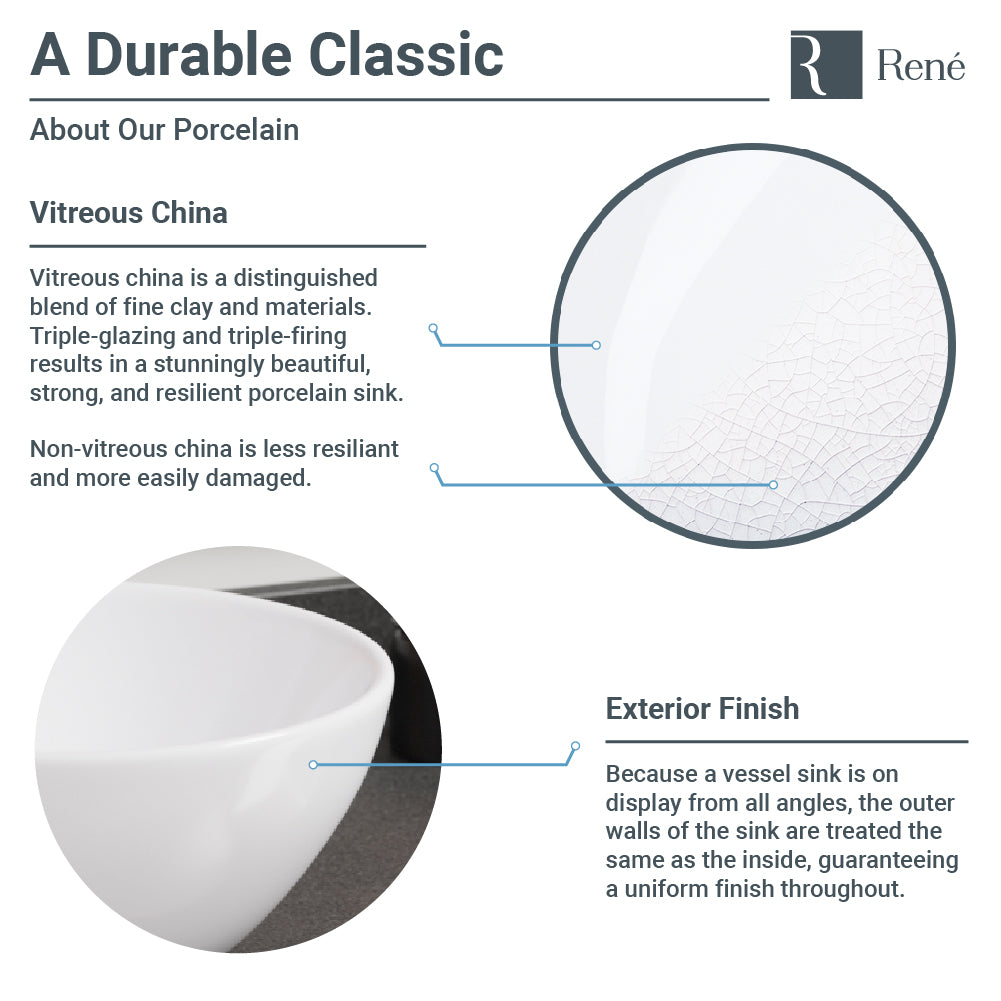 Rene 17" Round Porcelain Bathroom Sink, Biscuit, with Faucet, R2-5011-B-R9-7007-C - The Sink Boutique