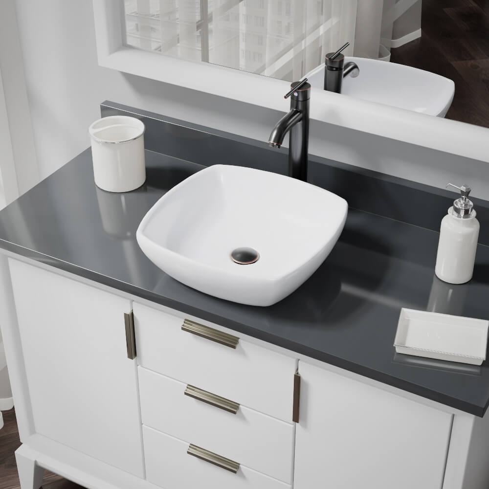 Rene 17" Round Porcelain Bathroom Sink, White, with Faucet, R2-5011-W-R9-7001-ABR - The Sink Boutique