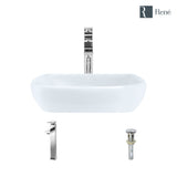 Rene 17" Round Porcelain Bathroom Sink, White, with Faucet, R2-5011-W-R9-7003-C