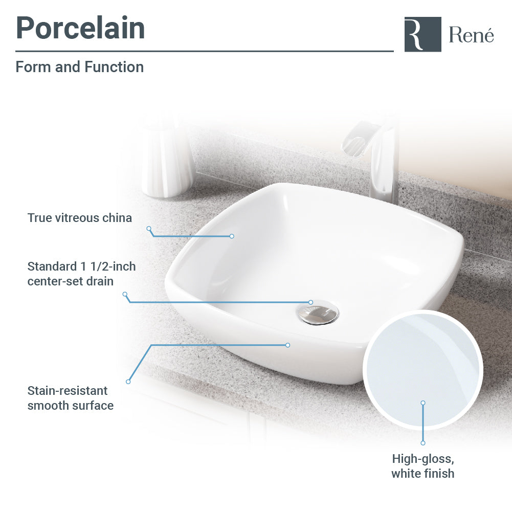 Rene 17" Round Porcelain Bathroom Sink, White, with Faucet, R2-5011-W-R9-7003-C - The Sink Boutique