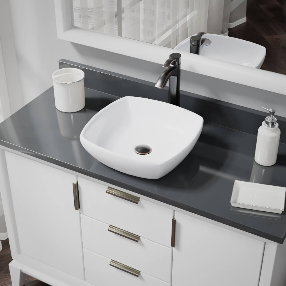 Rene 17" Round Porcelain Bathroom Sink, White, with Faucet, R2-5011-W-R9-7006-ABR - The Sink Boutique