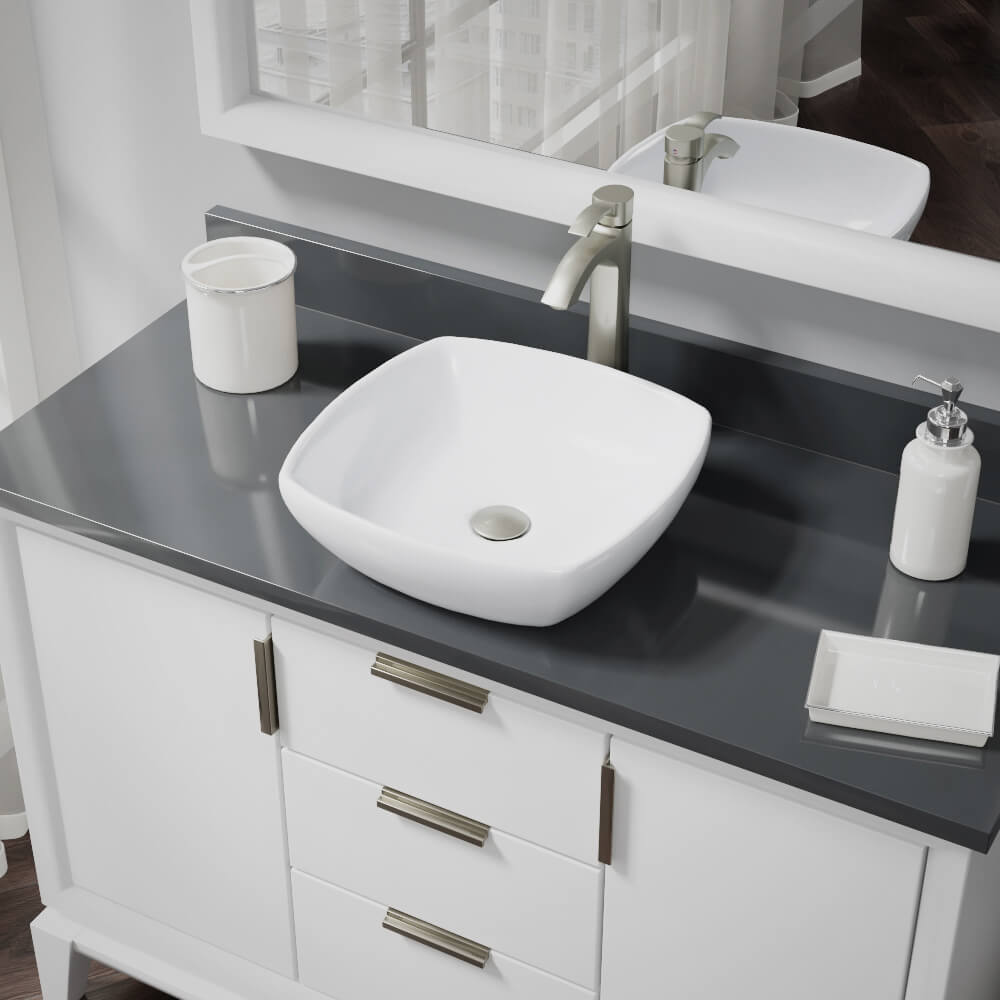 Rene 17" Round Porcelain Bathroom Sink, White, with Faucet, R2-5011-W-R9-7006-BN - The Sink Boutique