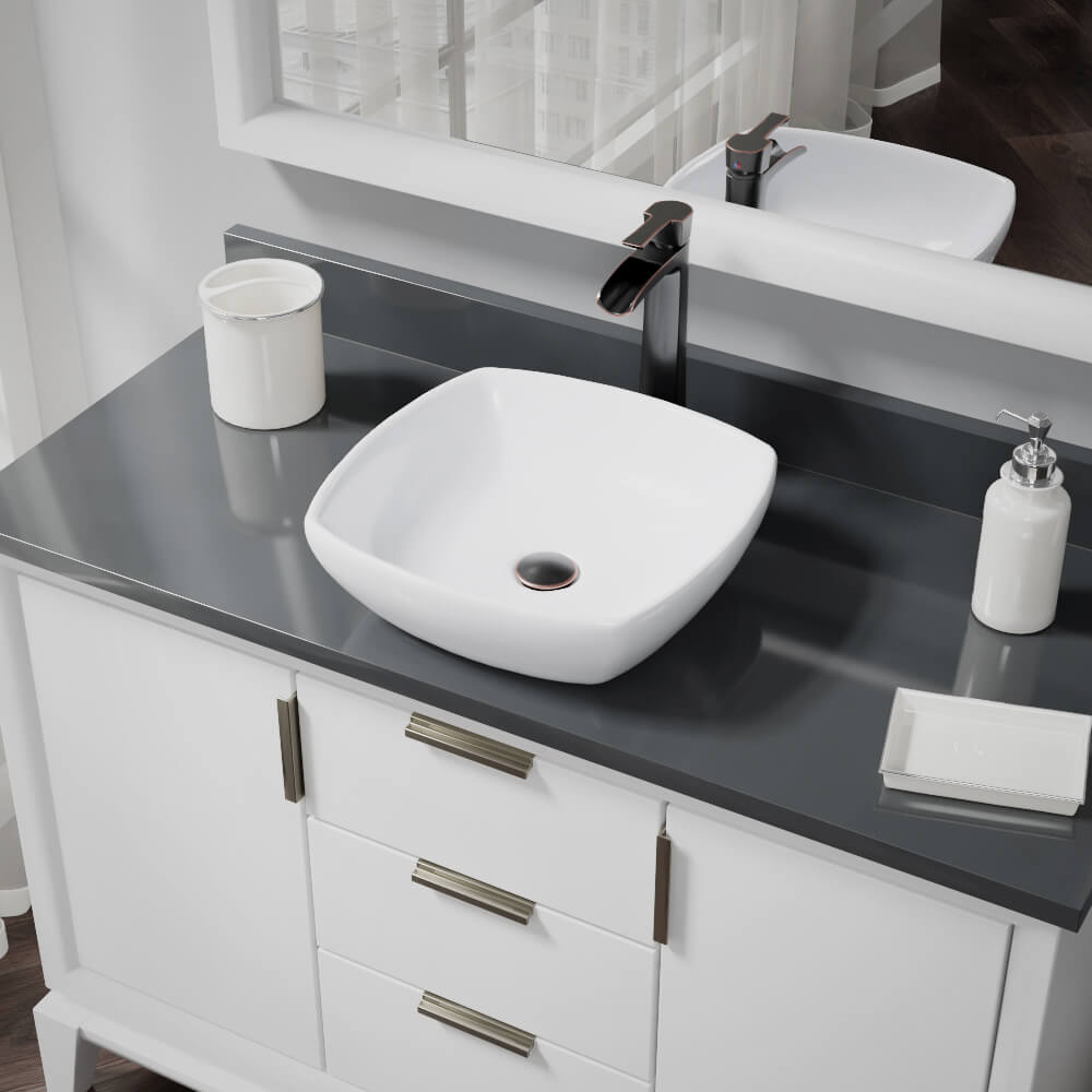 Rene 17" Round Porcelain Bathroom Sink, White, with Faucet, R2-5011-W-R9-7007-ABR - The Sink Boutique
