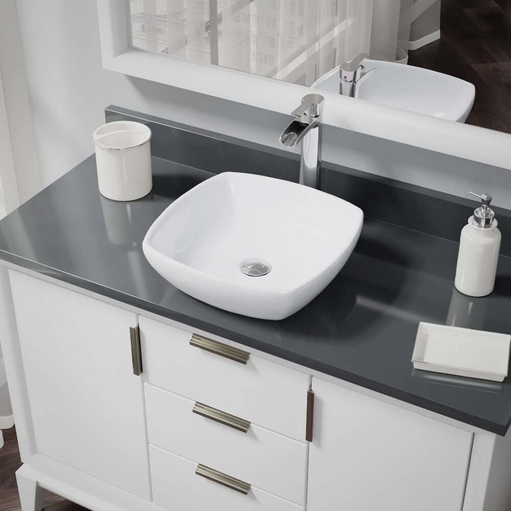 Alternate Image for Rene 17" Round Porcelain Bathroom Sink, White, with Faucet, R2-5011-W-R9-7007-C