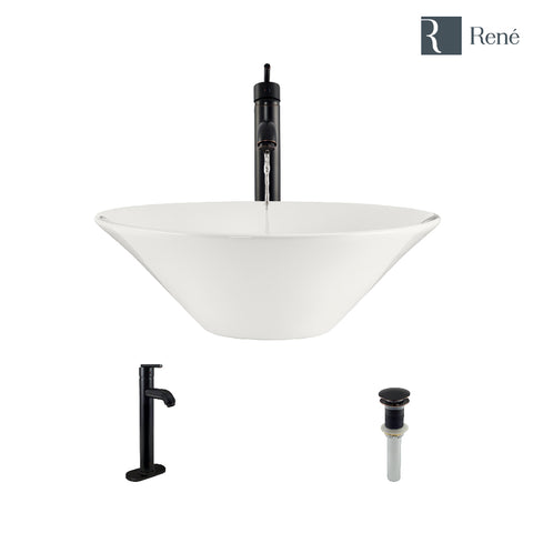 Rene 17" Round Porcelain Bathroom Sink, Biscuit, with Faucet, R2-5015-B-R9-7001-ABR