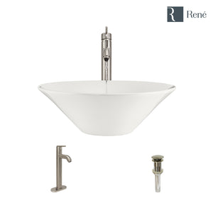 Alternate Image for Rene 17" Round Porcelain Bathroom Sink, Biscuit, with Faucet, R2-5015-B-R9-7001-BN