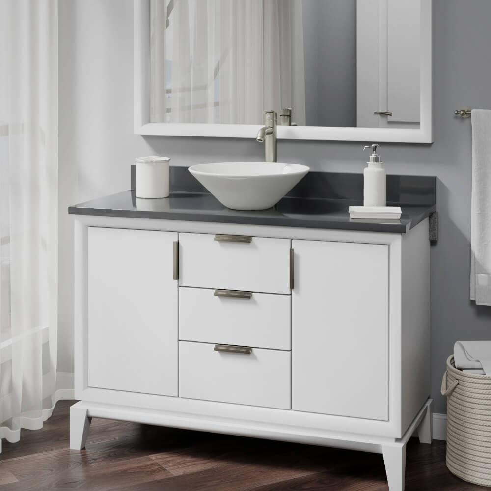 Rene 17" Round Porcelain Bathroom Sink, Biscuit, with Faucet, R2-5015-B-R9-7001-BN - The Sink Boutique