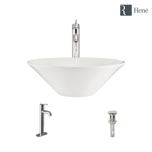 Alternate Image for Rene 17" Round Porcelain Bathroom Sink, Biscuit, with Faucet, R2-5015-B-R9-7001-C