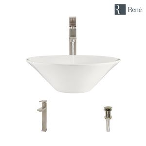 Alternate Image for Rene 17" Round Porcelain Bathroom Sink, Biscuit, with Faucet, R2-5015-B-R9-7003-BN