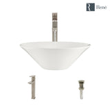 Rene 17" Round Porcelain Bathroom Sink, Biscuit, with Faucet, R2-5015-B-R9-7003-BN